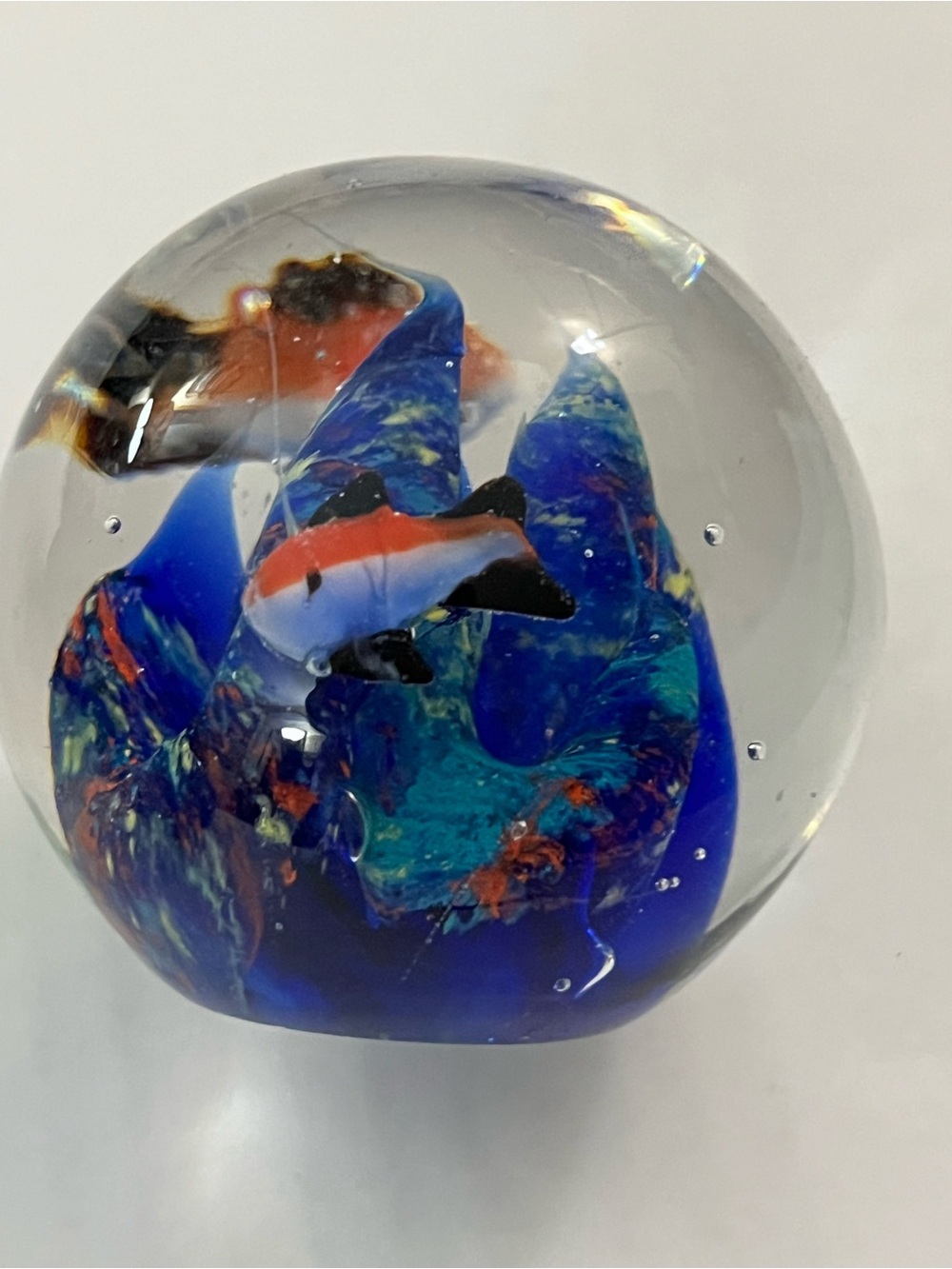 Handmade Glass Fish Paperweight — Blue, Teal & Orange